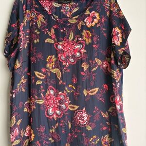 Lane Bryant 18/20 Navy Floral Boho Blouse